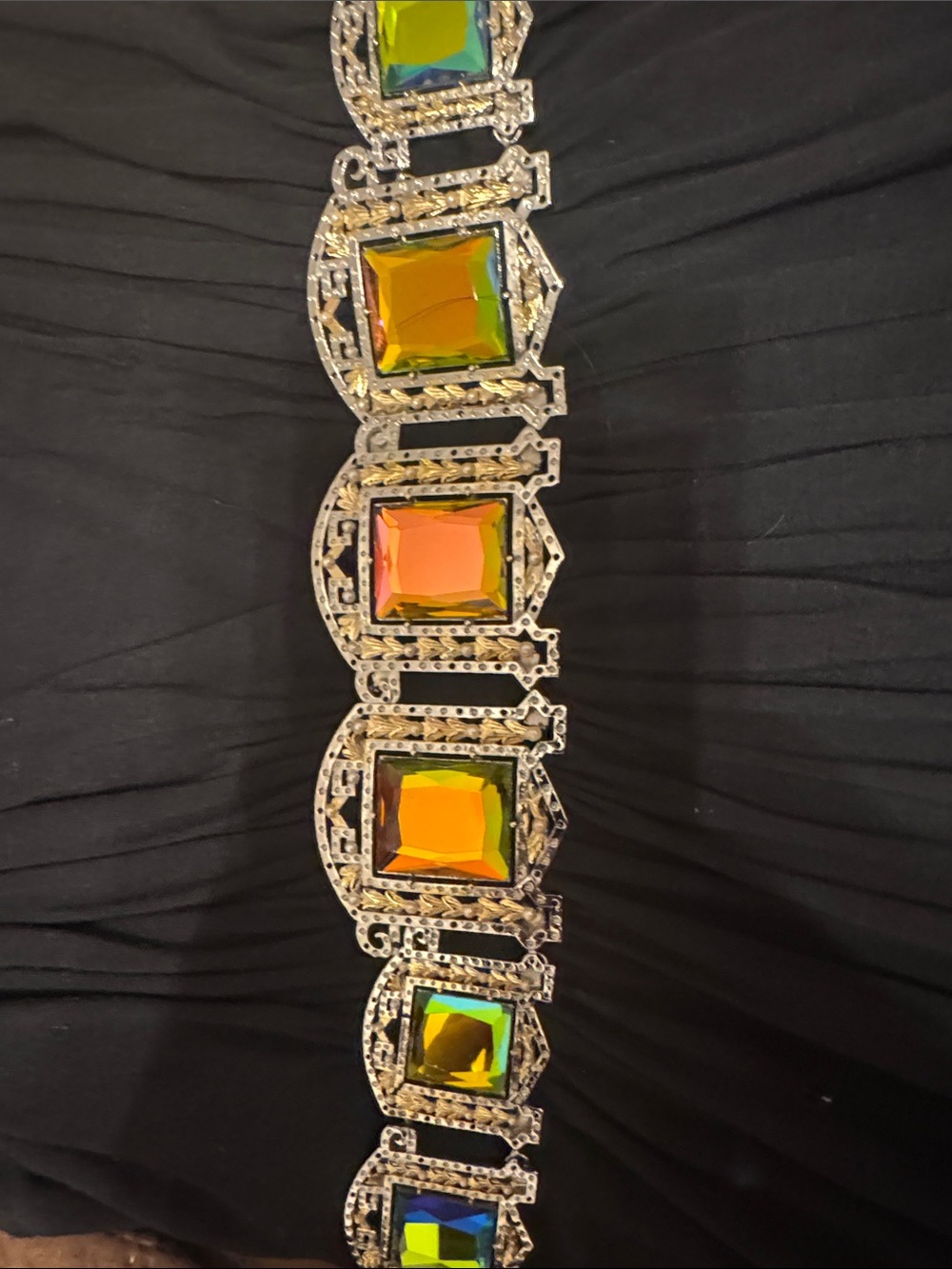 Sky Black Sleeveless Dress with Yellow and Orange Gemstone Belt - Picture 3 of 3